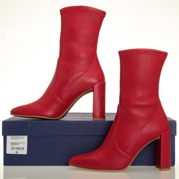 Stuart Weitzman Red Clinger Stretch Booties - Picture 3 of 6